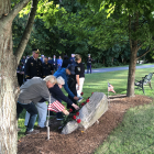 Sept 11 Memorial 9/11 roses and flags placed